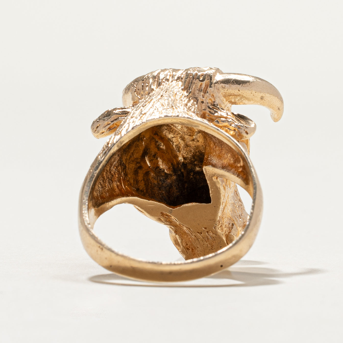Vintage 10K Yellow Gold High Set Textured Bull Head Ring | SZ 6.5