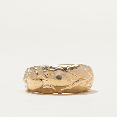 Vintage 14K Yellow Gold Leaf Embossed Band | 9.5mm | SZ 7.25