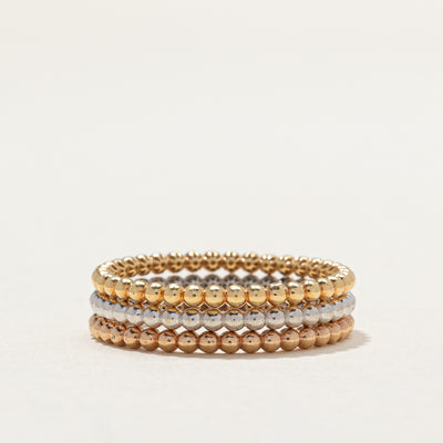 18K Tri Tone Gold Beaded Band | 5.9mm | SZ 9.25