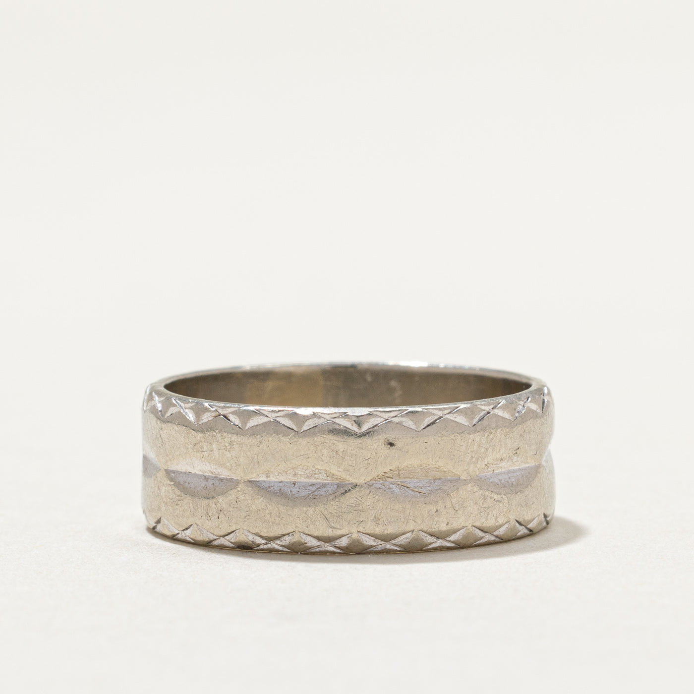 10K White Gold Textured Band | 7.2mm | SZ 7.75