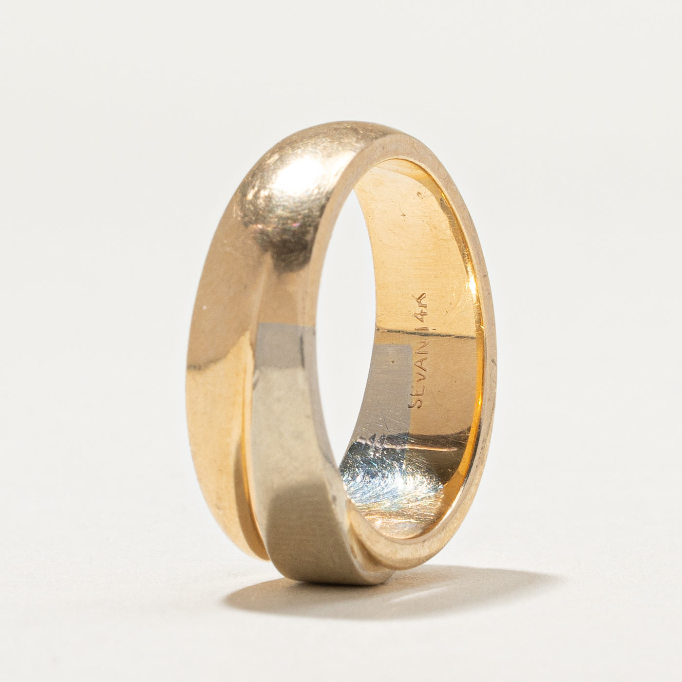 14K Two Tone Gold Textured Band | 8.1mm | SZ 8.25
