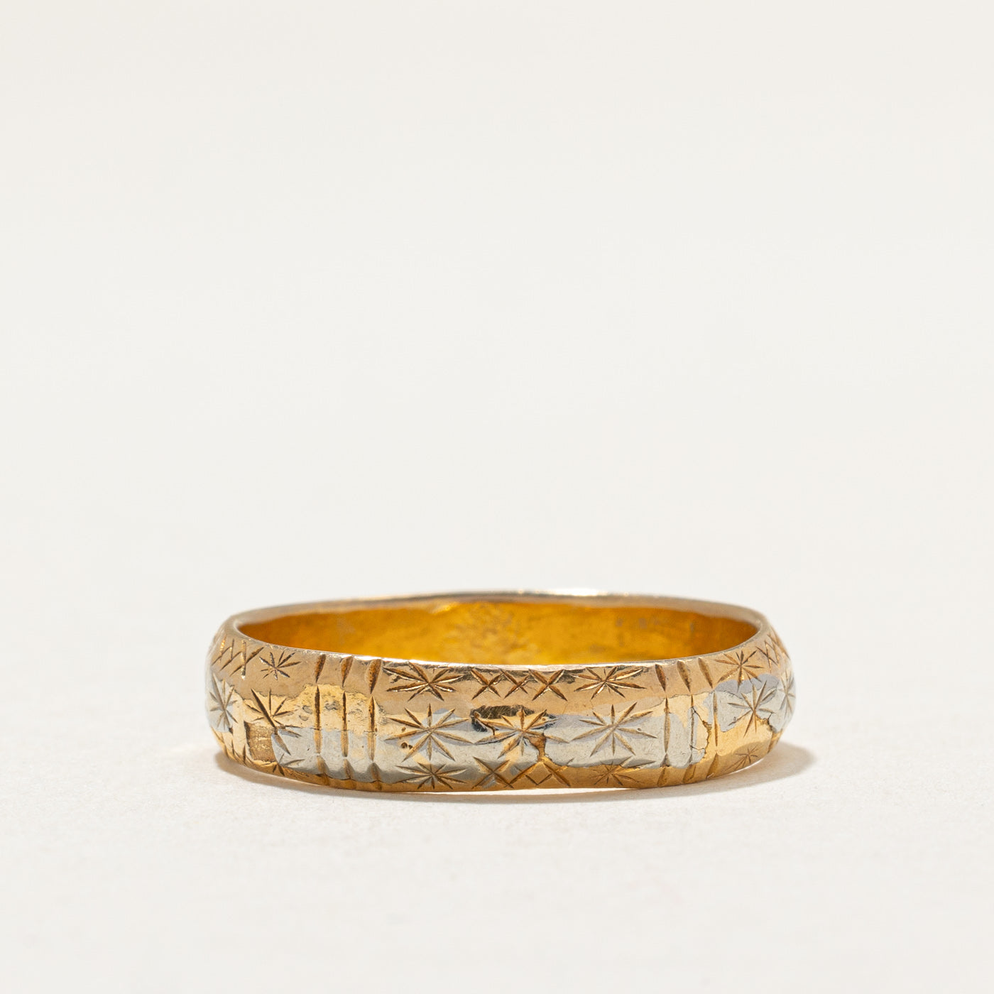 20K Yellow Gold Geometric Engraved Band | 4.6mm | SZ 8