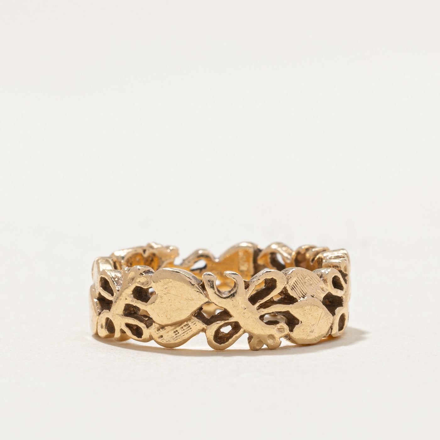 14K Yellow Gold Nature Motif Open Band | 6.3mm | SZ 5.5