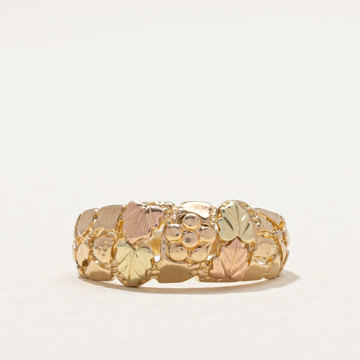 10K Two Tone Gold Leafy Floral Design Ring | SZ 5.5