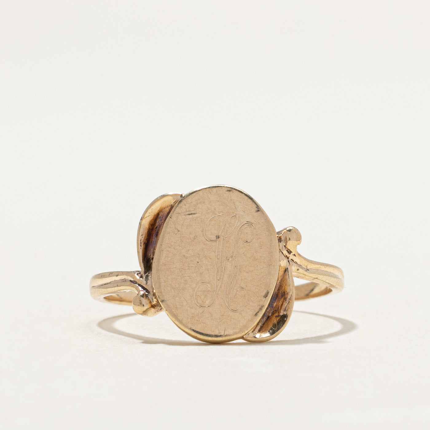 10K Yellow Gold Oval Shaped "K" Initial Ring | SZ 8.25