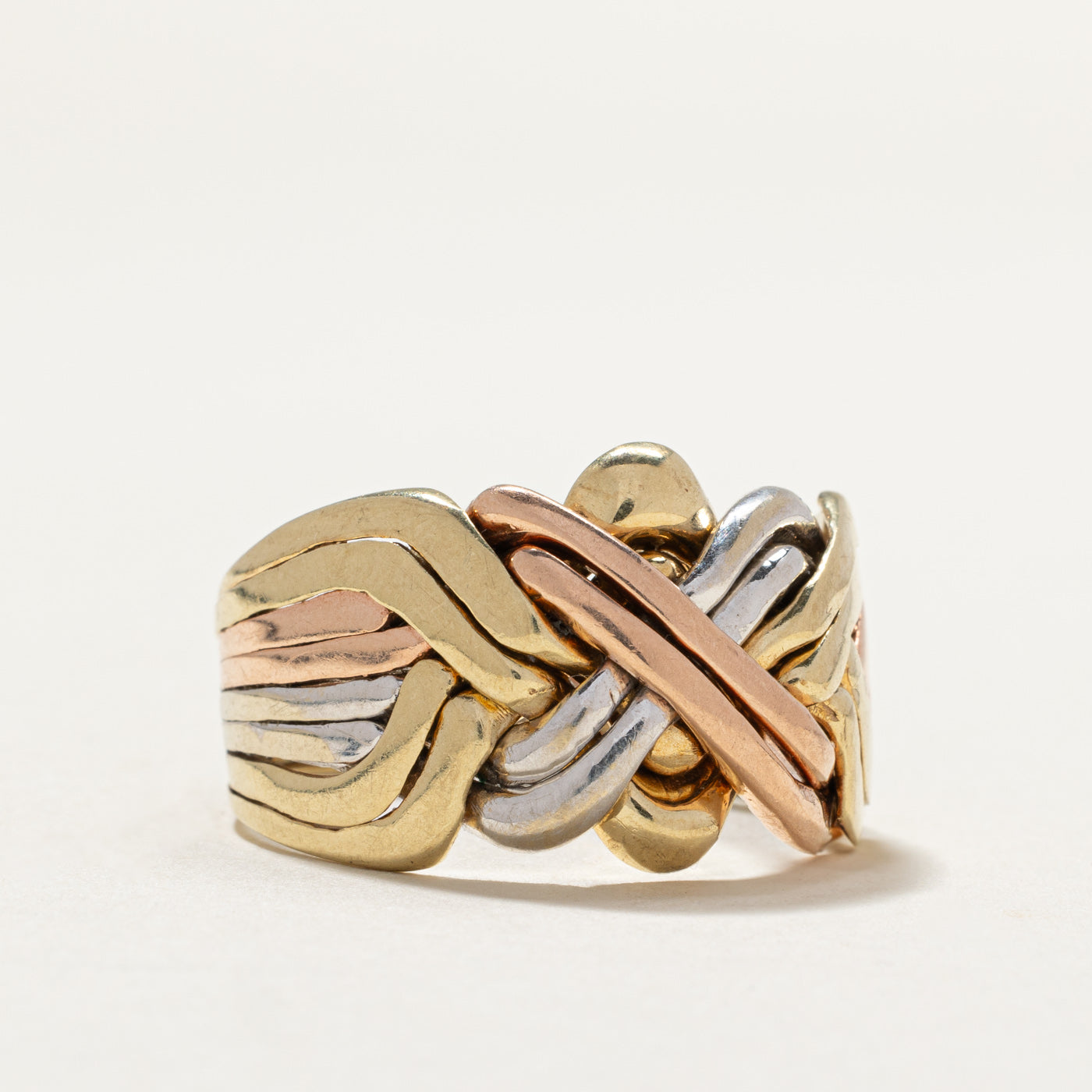 10K Tri Tone Gold Solved Puzzle Ring | SZ 12.25