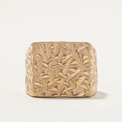 9K Yellow Gold Textured Square Signet Ring | SZ 6