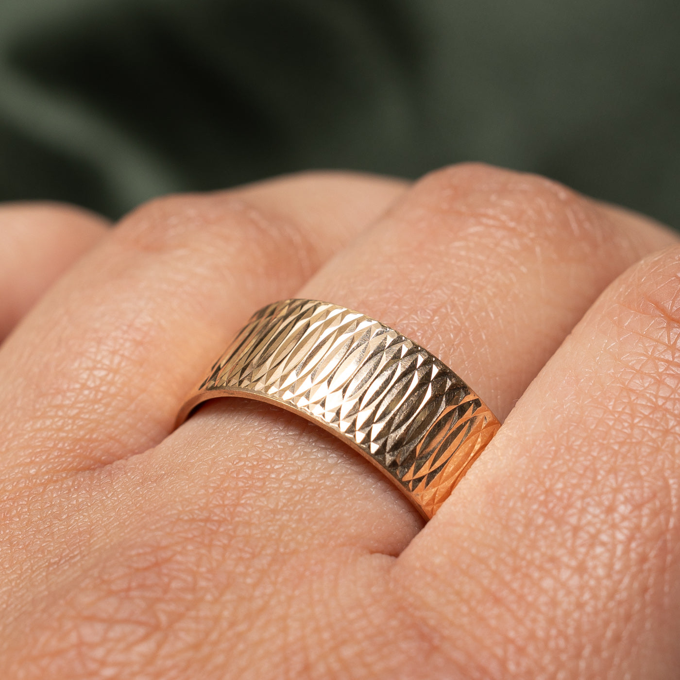 14K Rose Gold Diamond Cut Cigar Band | 8.9mm | SZ 11.75