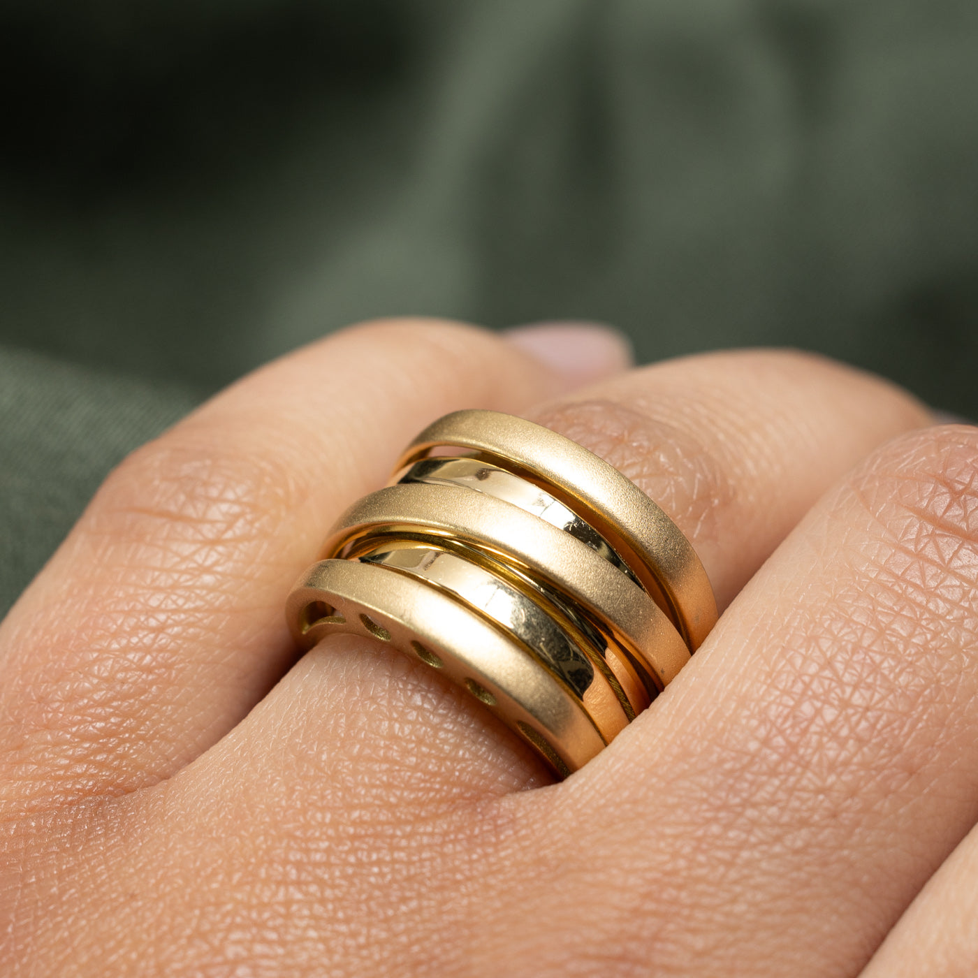 18K Yellow Gold Layered Bands Cocktail Ring | SZ 0.75