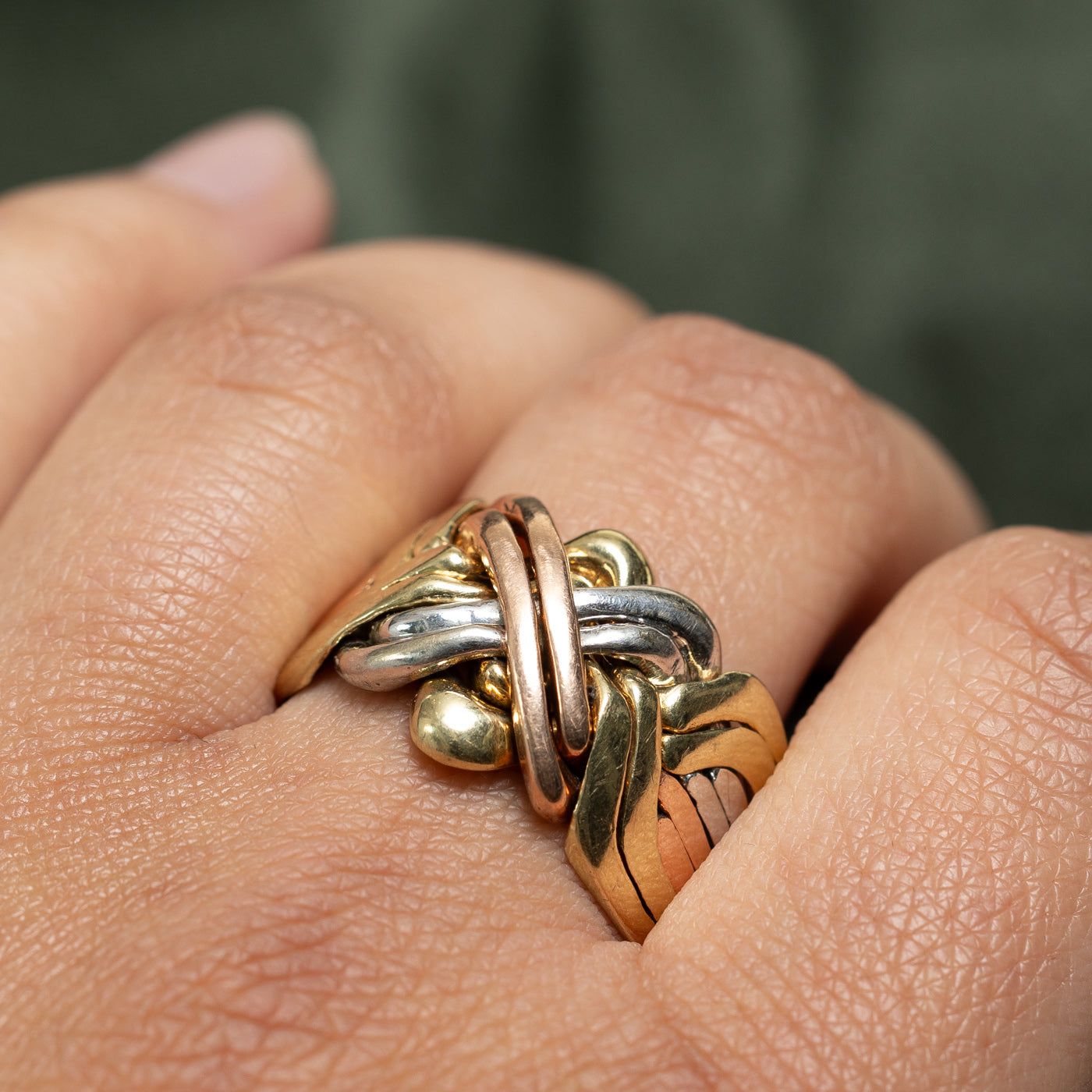 10K Tri Tone Gold Solved Puzzle Ring | SZ 12.25