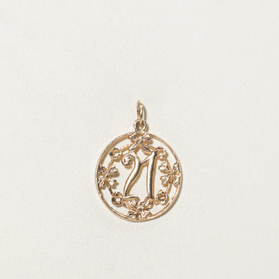 10K Yellow Gold '21' Wreath Charm