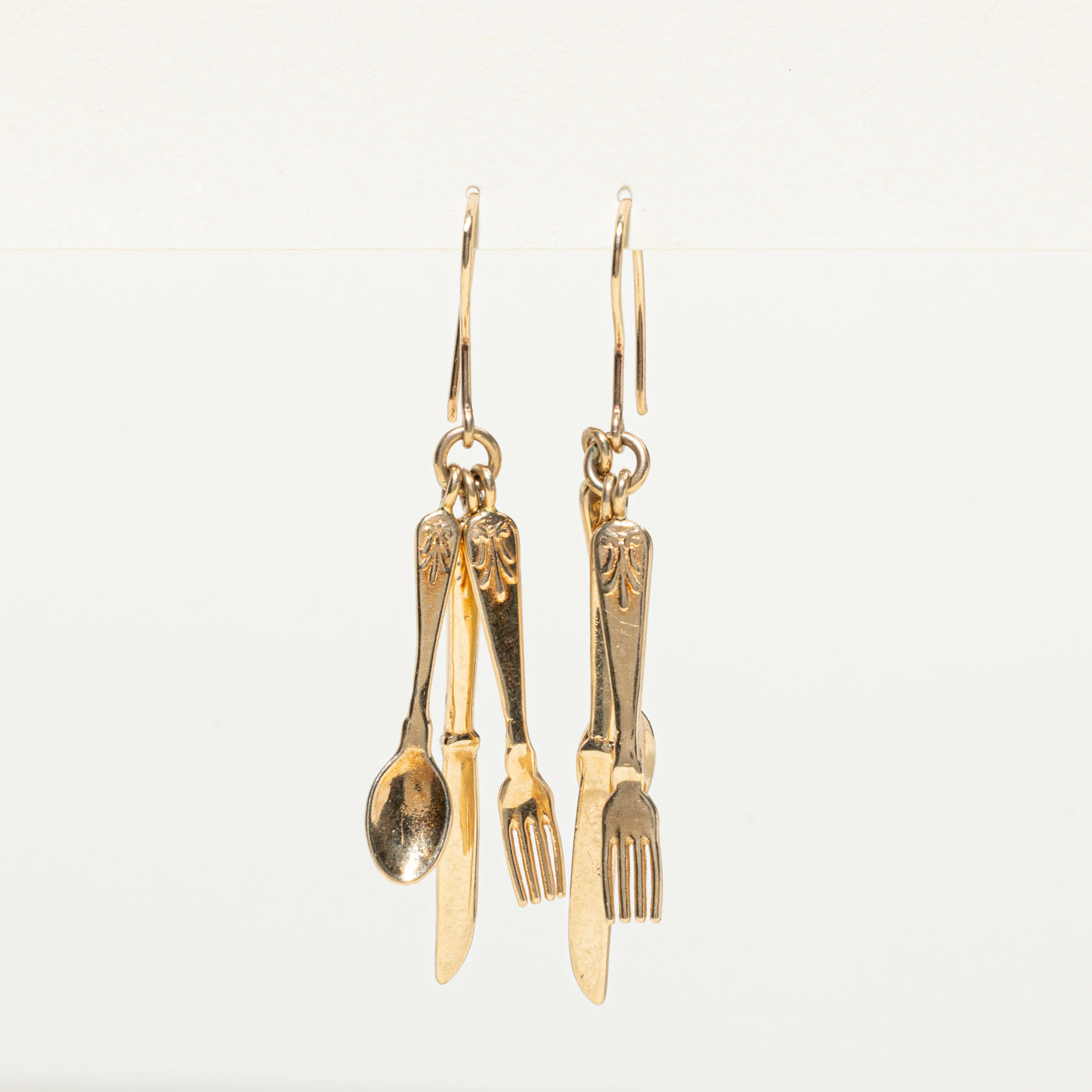 14k Yellow Gold Utensils Drop Earrings