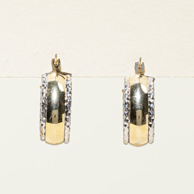 14k Two Tone Gold Textured Hoop Earrings