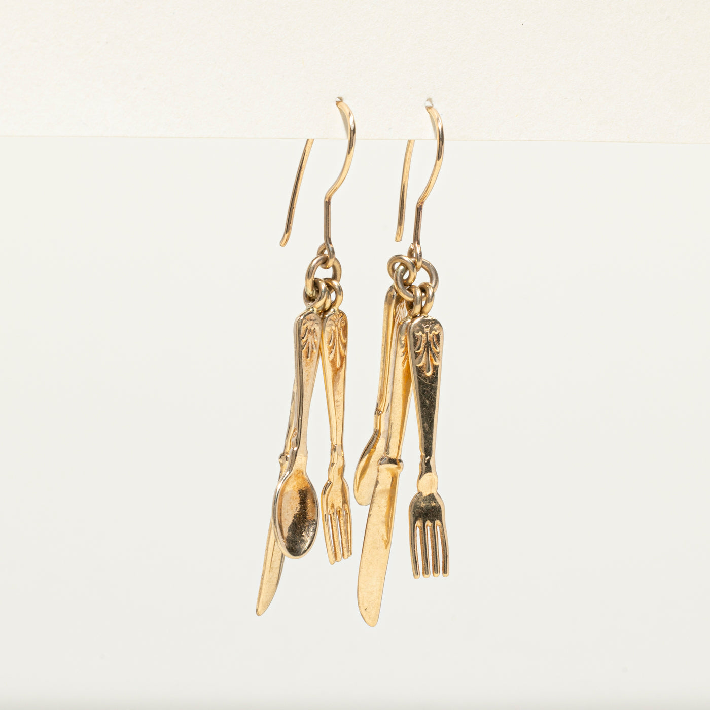 14k Yellow Gold Utensils Drop Earrings