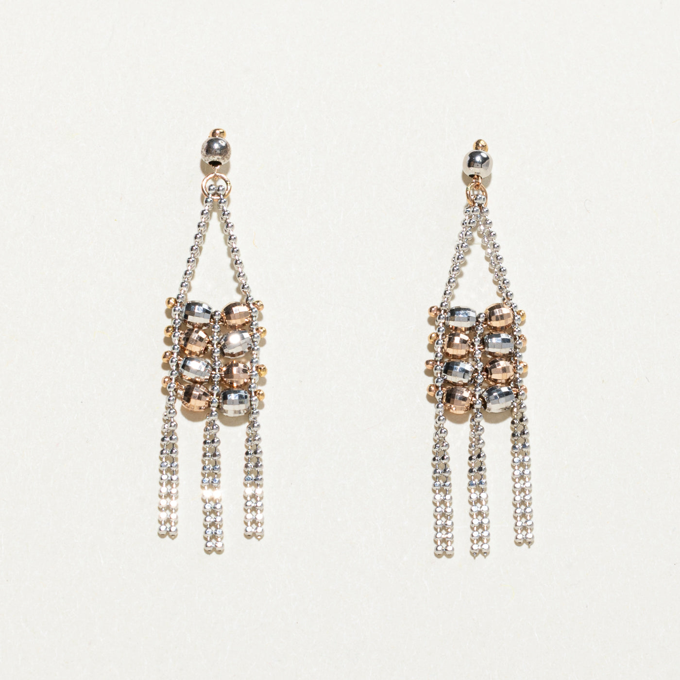 14k White & Rose Gold Beaded Drop Earrings