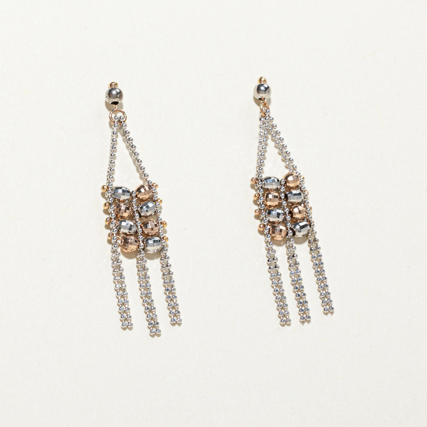 14k White & Rose Gold Beaded Drop Earrings