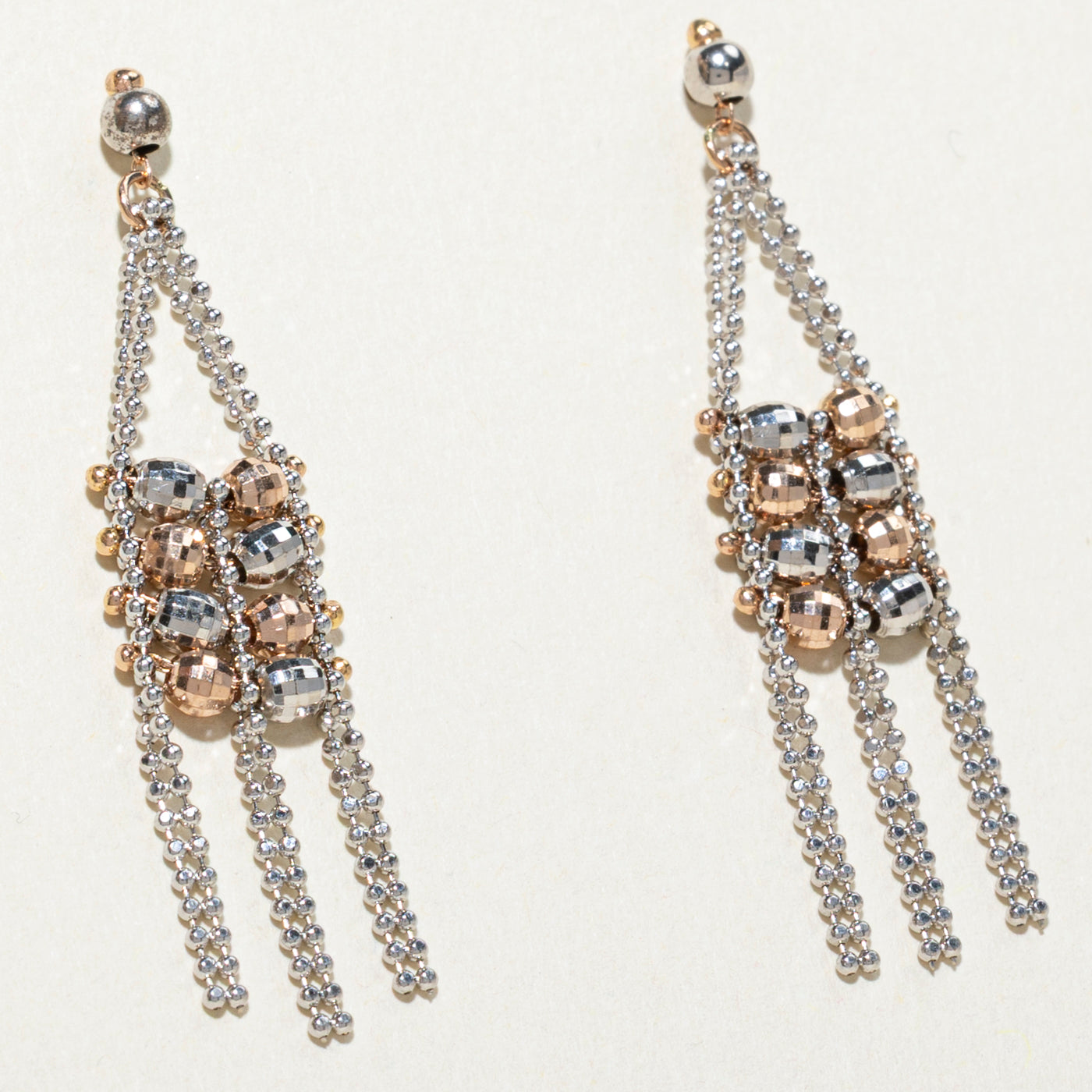 14k White & Rose Gold Beaded Drop Earrings