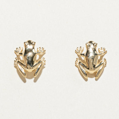 14k Yellow Gold Frog Stud Earrings