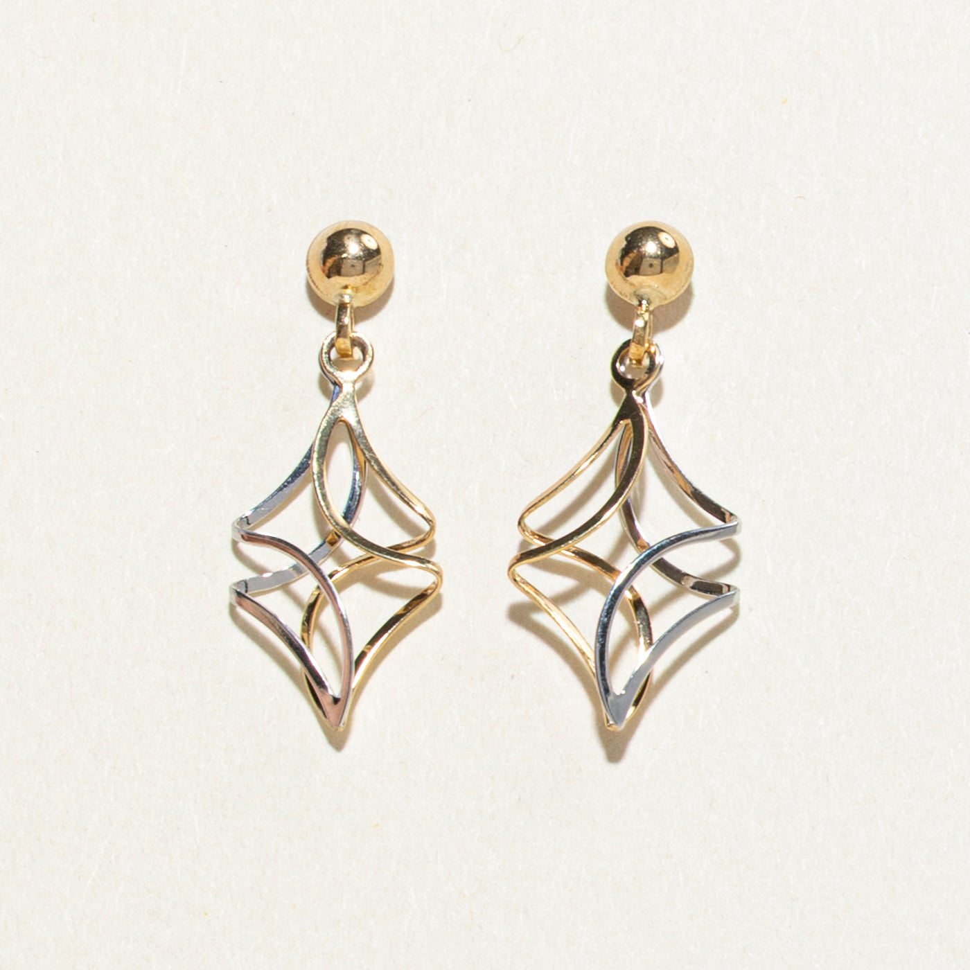 14k Two Tone Gold Twisted Drop Earrings