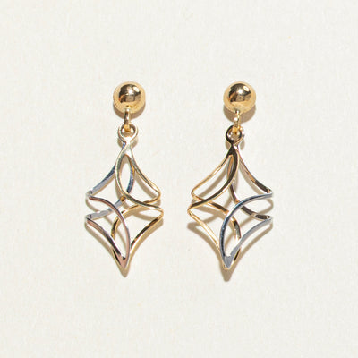 14k Two Tone Gold Twisted Drop Earrings