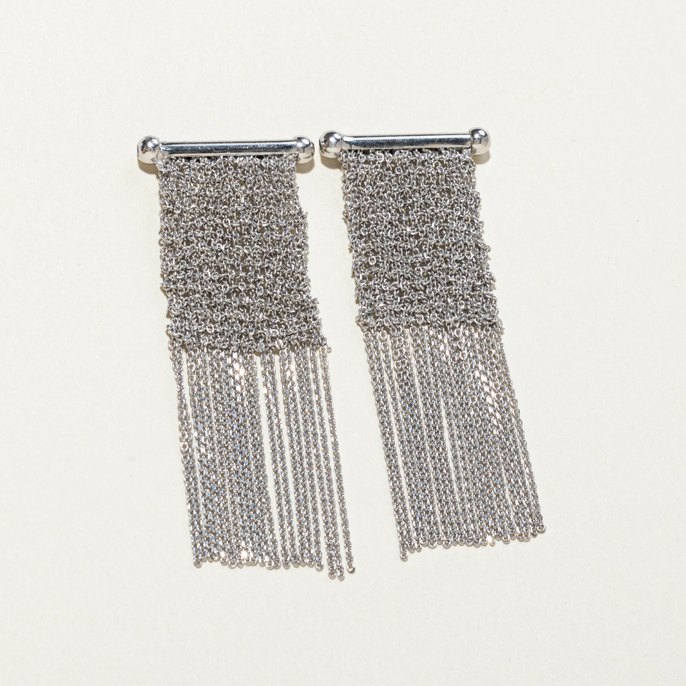 Sterling Silver Mesh Chain Tassle Earrings
