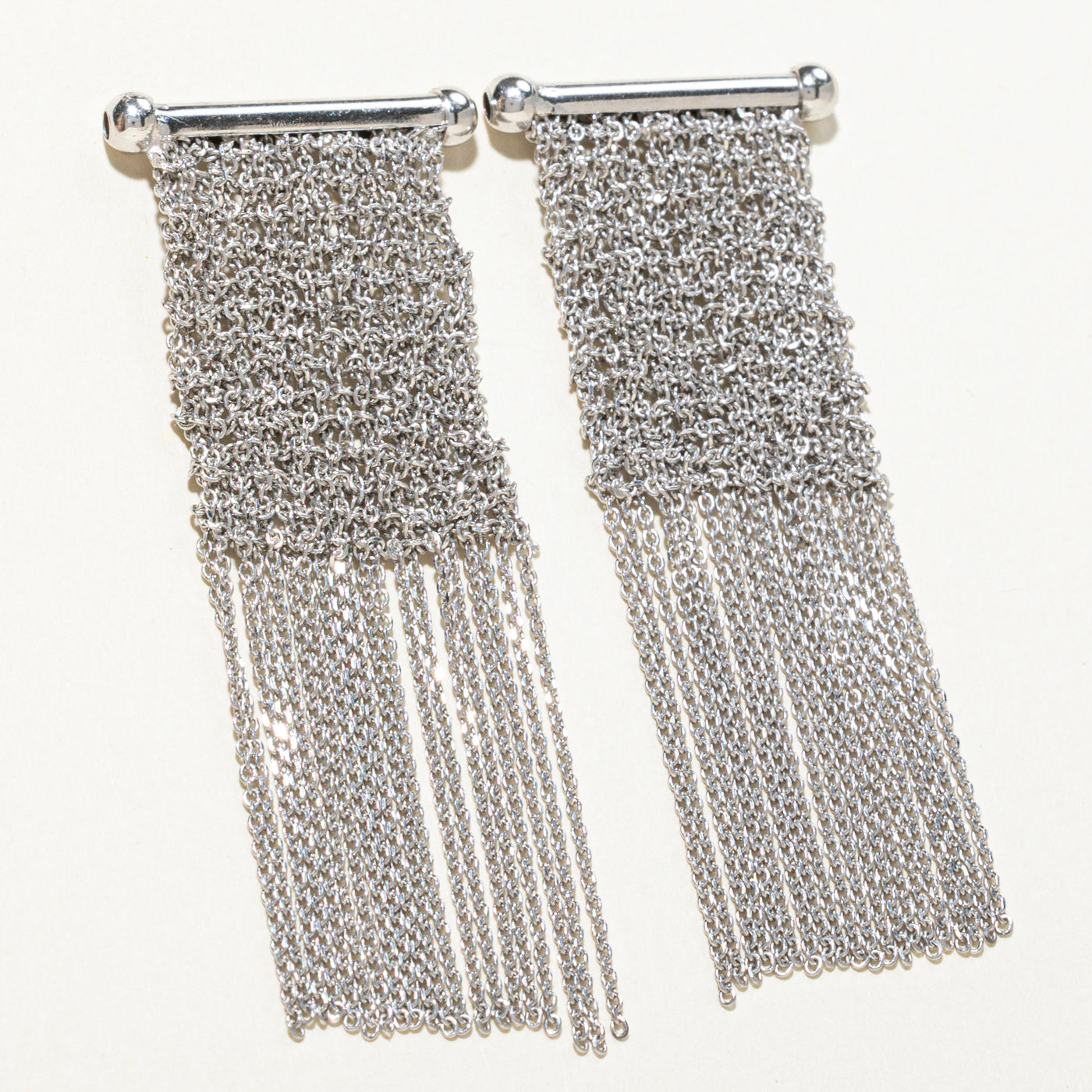 Sterling Silver Mesh Chain Tassle Earrings