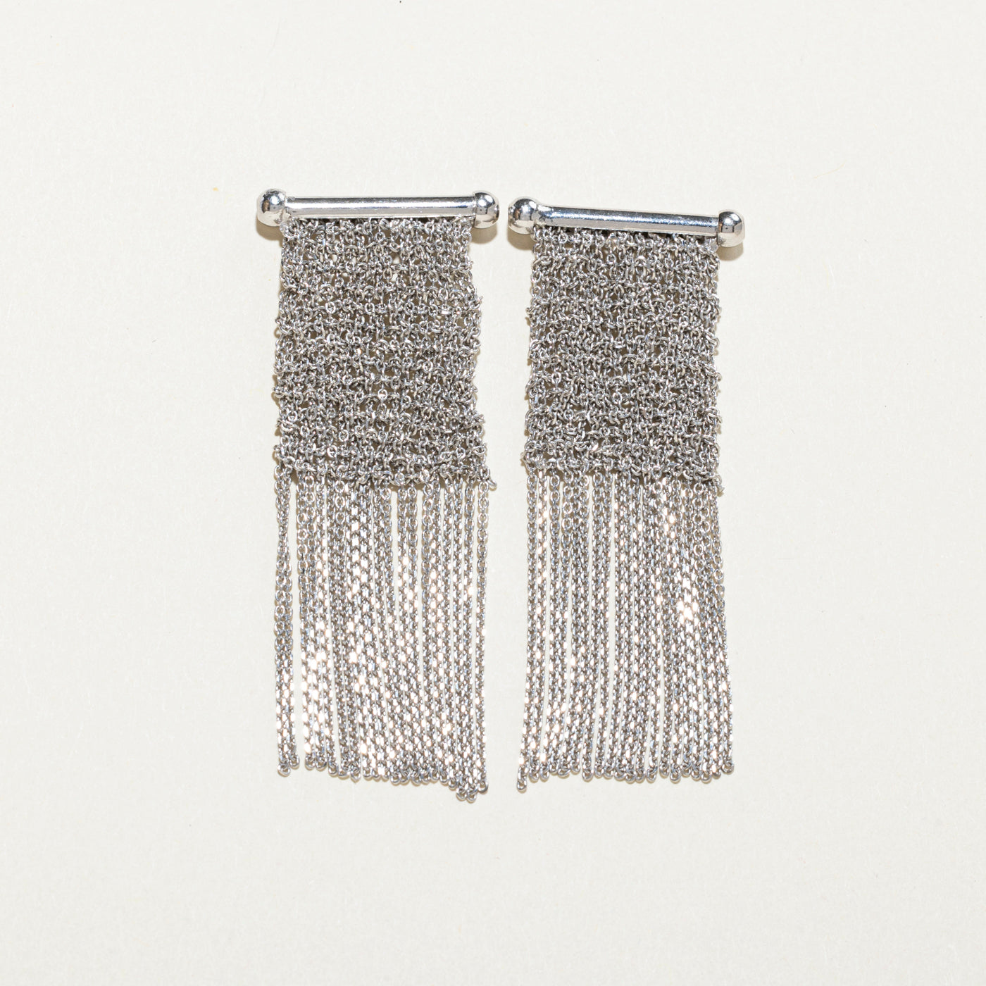 Sterling Silver Mesh Chain Tassle Earrings
