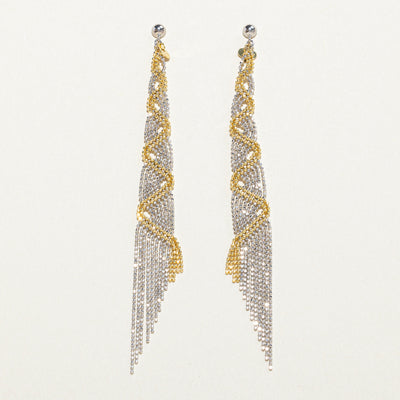 18k Two Tone Gold Beaded Tassel Chandelier Earrings