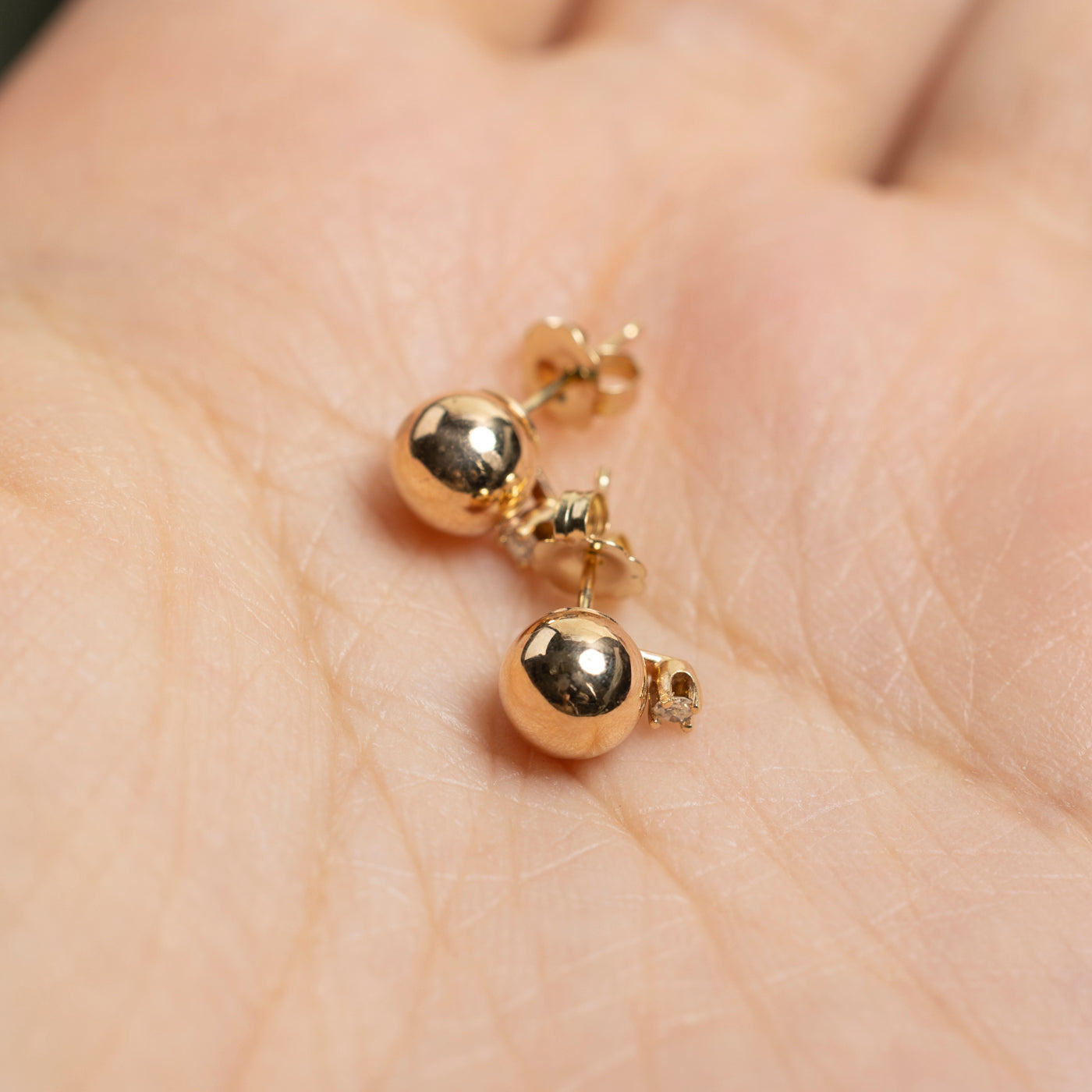 14K Gold Sphere & Diamond Stud Earrings | 0.04ctw