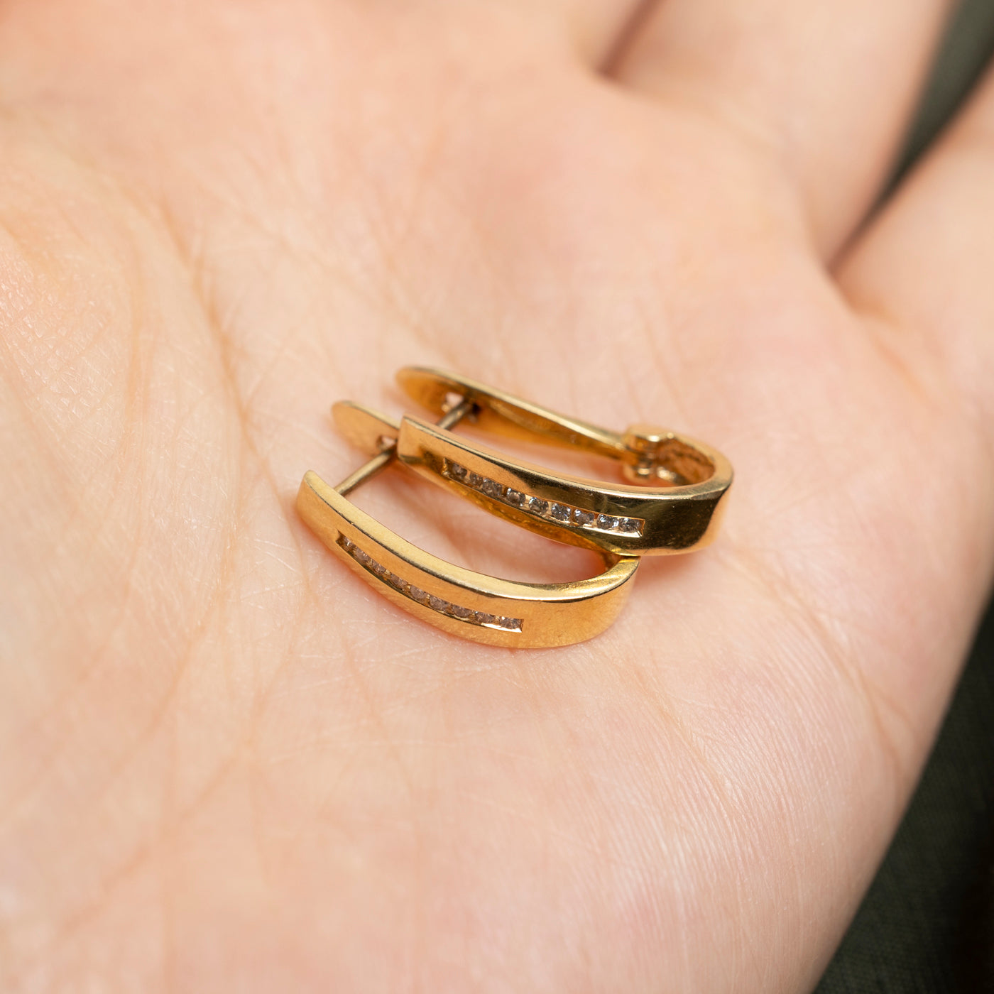 14K Channel Set Diamond Hoop Earrings | 0.12ctw