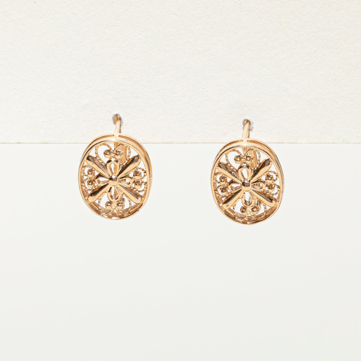 14k Rose Gold Openwork Oval Earrings