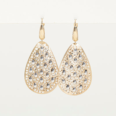 14k Two Tone Gold Openwork Pear Drop Earrings