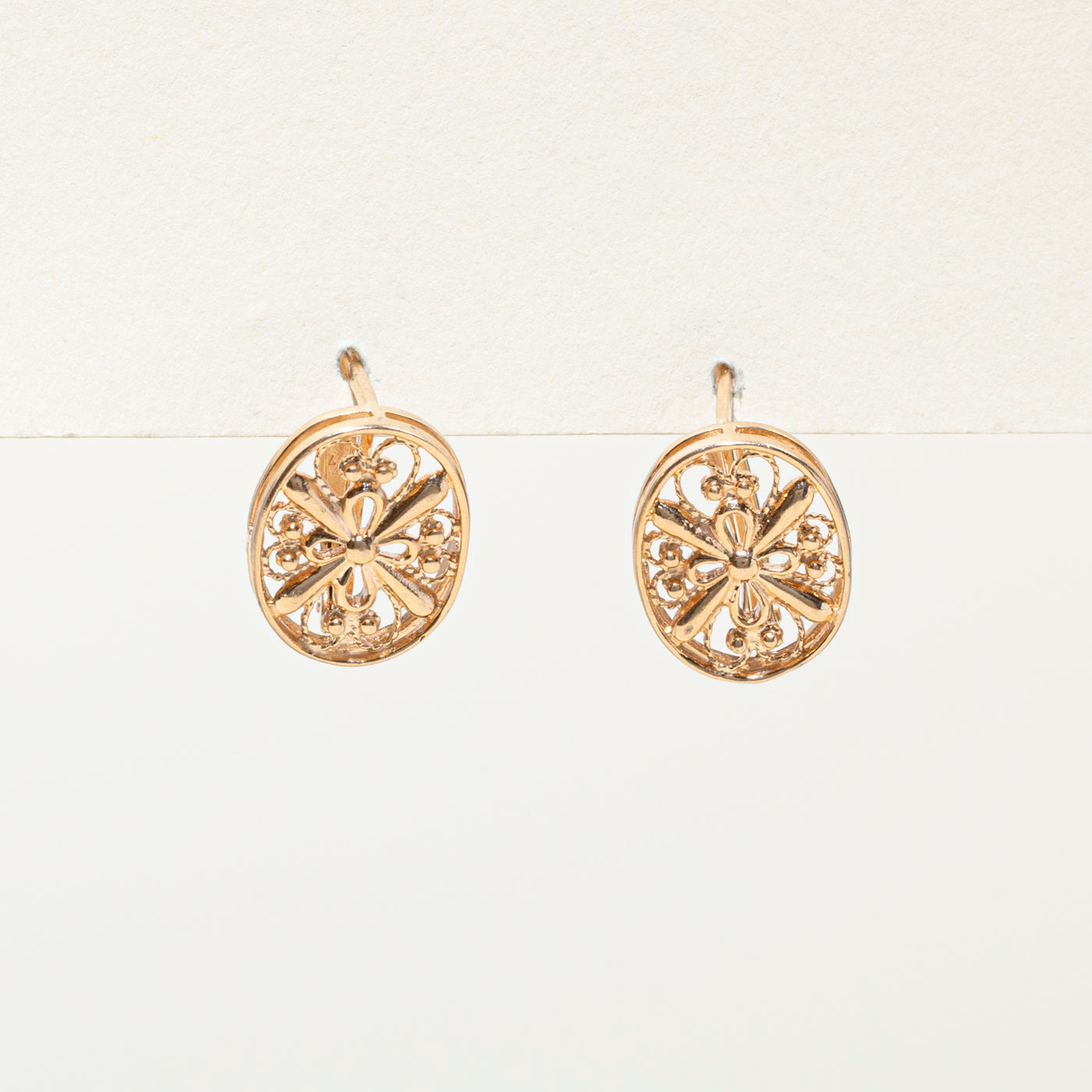 14k Rose Gold Openwork Oval Earrings