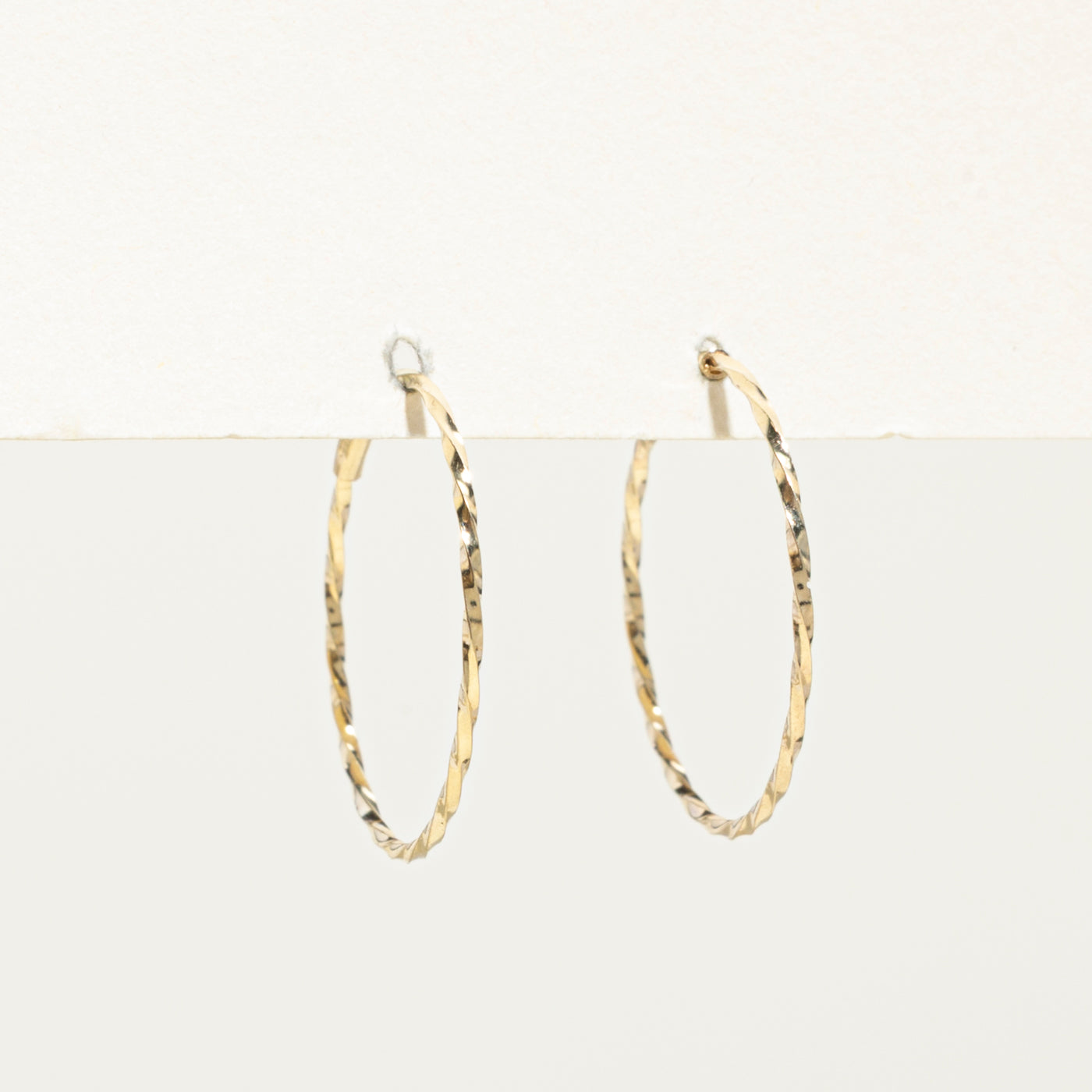 14k Yellow Gold Thin Textured Hoop Earrings