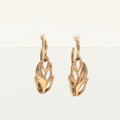 14k Rose Gold Leaf Design Earrings