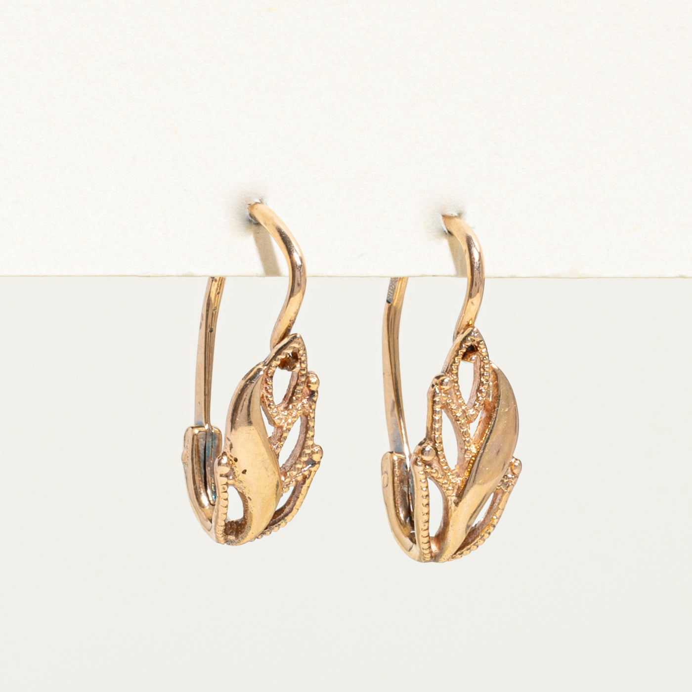 14k Rose Gold Leaf Design Earrings