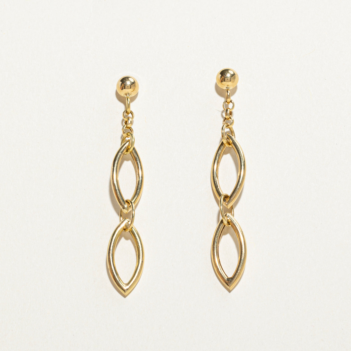 18k Yellow Gold Marquise Shaped Drop Earrings
