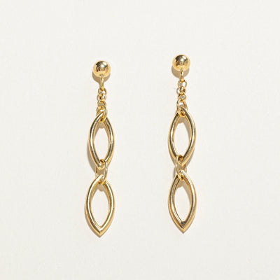 18k Yellow Gold Marquise Shaped Drop Earrings