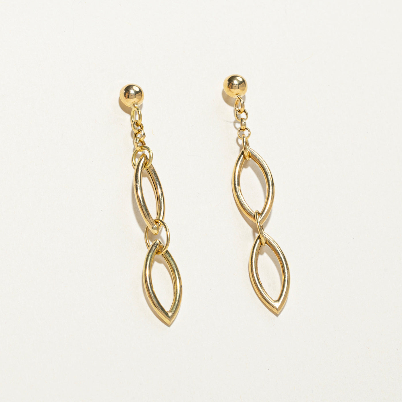 18k Yellow Gold Marquise Shaped Drop Earrings