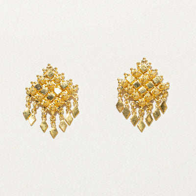 22k Yellow Gold Textured Dangling Earrings