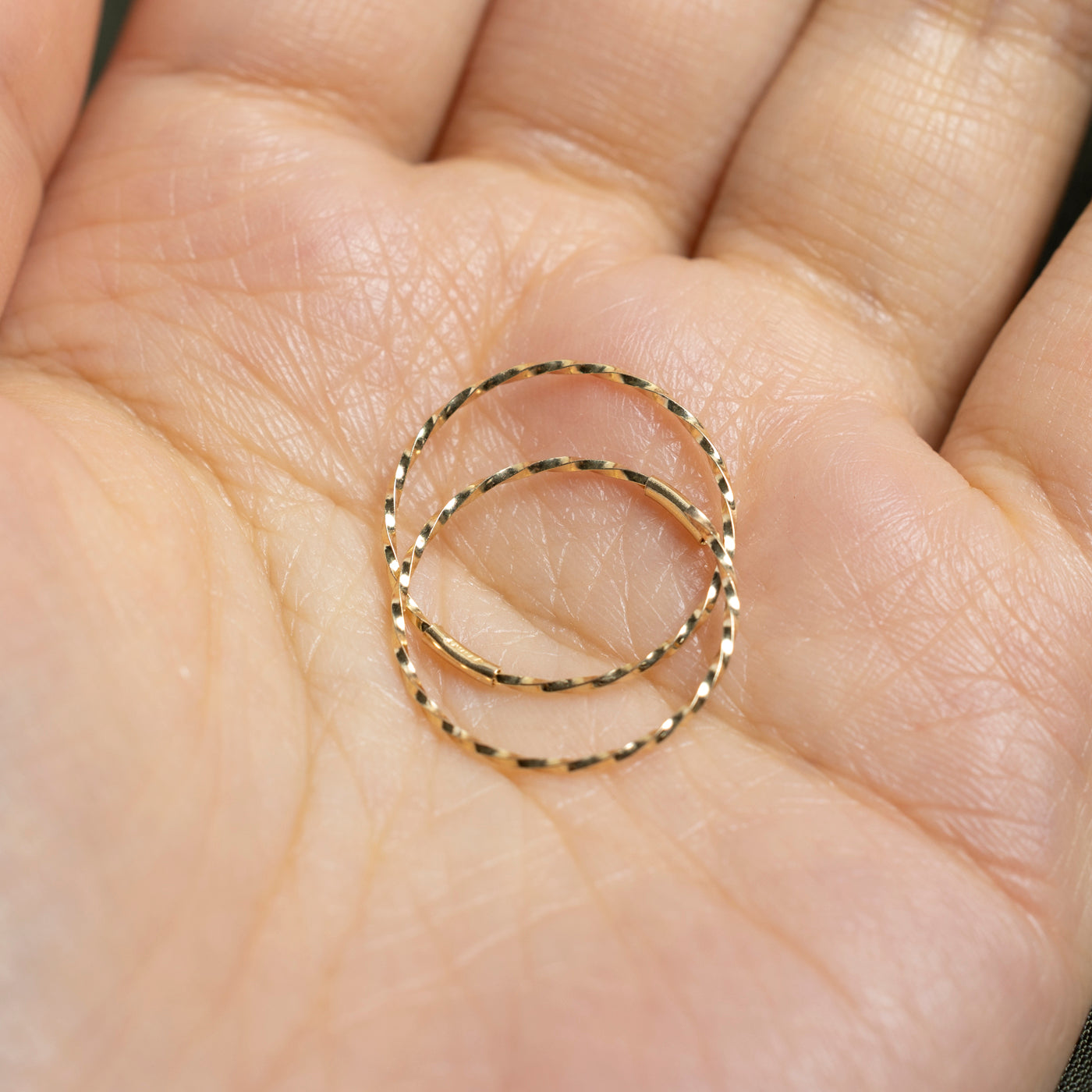 14k Yellow Gold Thin Textured Hoop Earrings