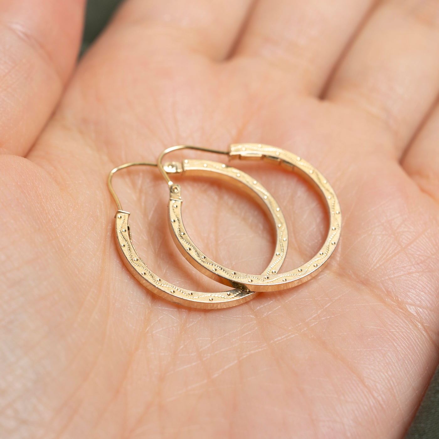 10k Yellow Gold Side Engraved Hoop Earrings