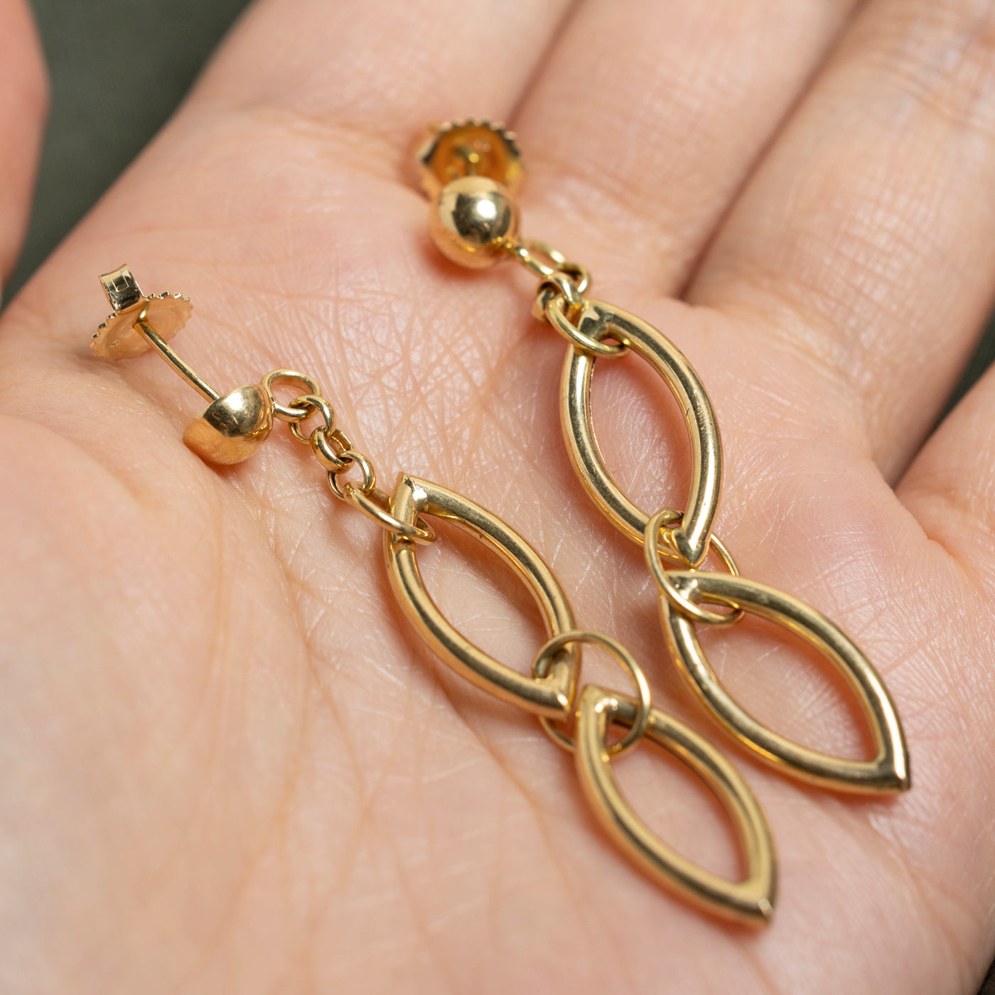 18k Yellow Gold Marquise Shaped Drop Earrings