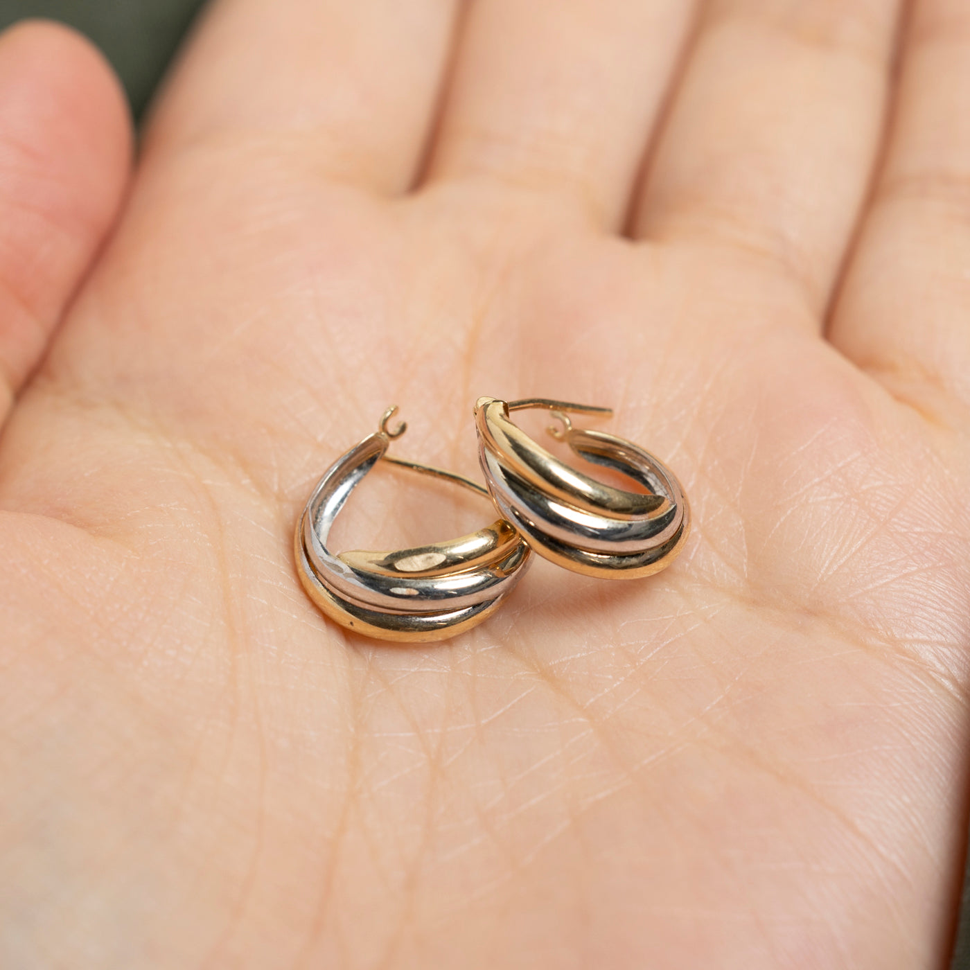 14k Two Tone Gold Grooved Hoop Earrings