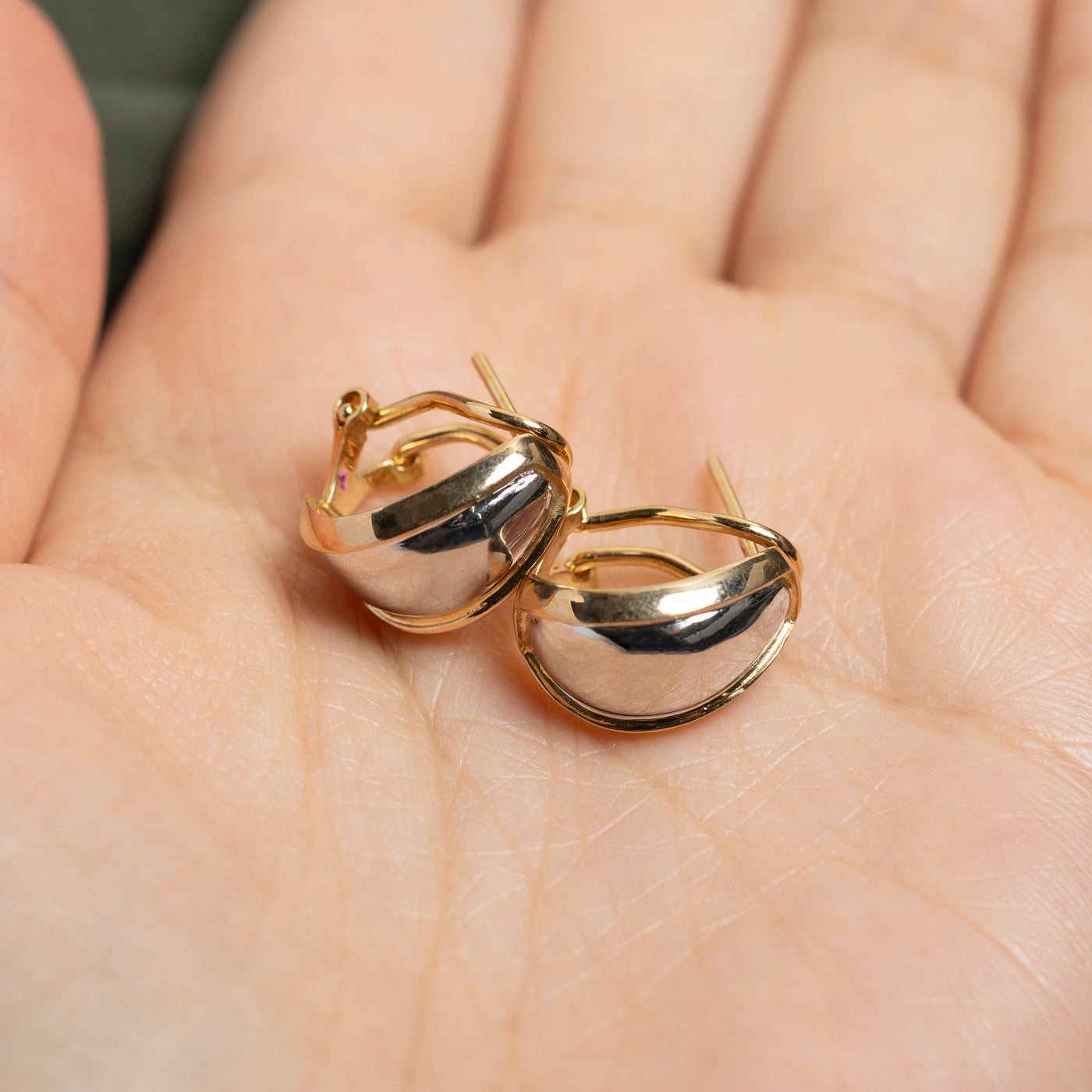 18k Two Tone Gold Chunky Stud Earrings