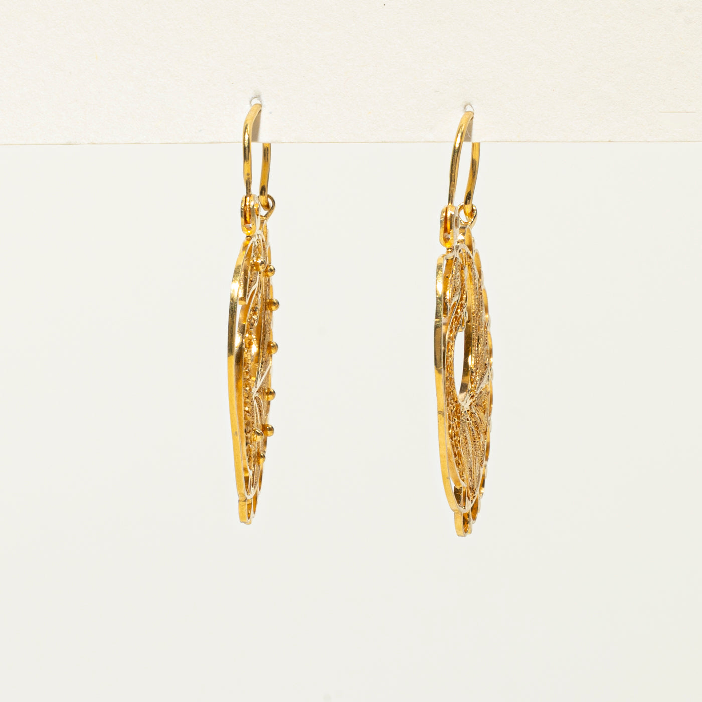 18k Yellow Gold Filigree Pheasant Drop Earrings