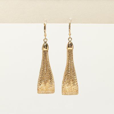 18k Yellow Gold Bendy Mesh Drop Earrings