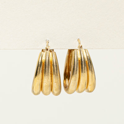 18k Yellow Gold Grooved Hoop Earrings