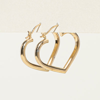 14k Yellow Gold Large Heart Hoop Earrings