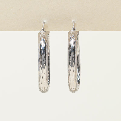 14k White Gold Textured Hoop Earrings